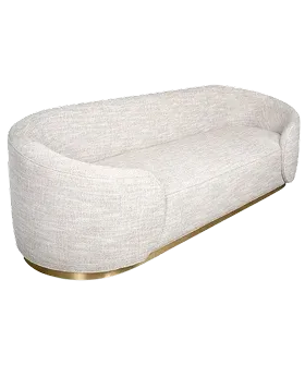 Curved, light beige sofa with a minimalist design